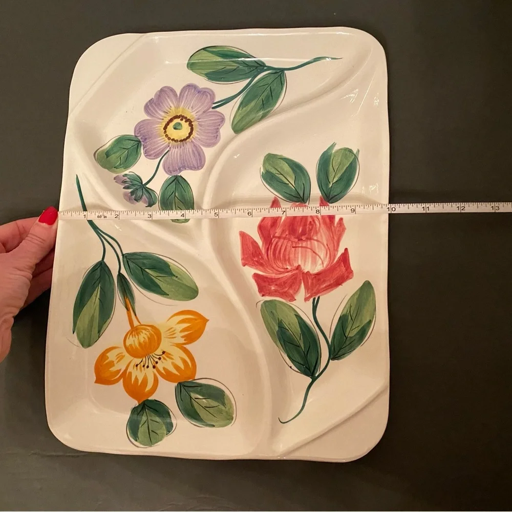 ITALY TRAY PARTY PLATTER VINTAGE HAND PAINTED CERAMIC WHITE FLORAL RECTANGLE